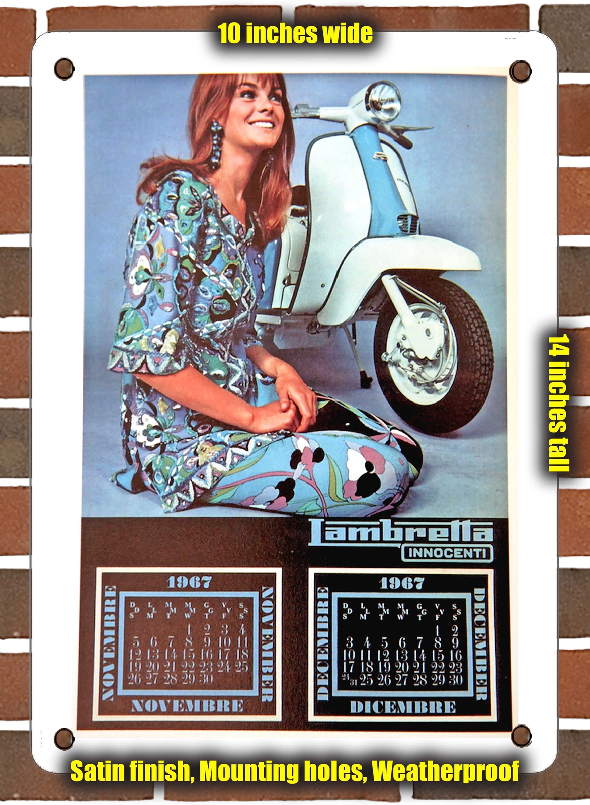 Metal Sign – 1967 Lambretta Calendar November December with Jean Shrimpton