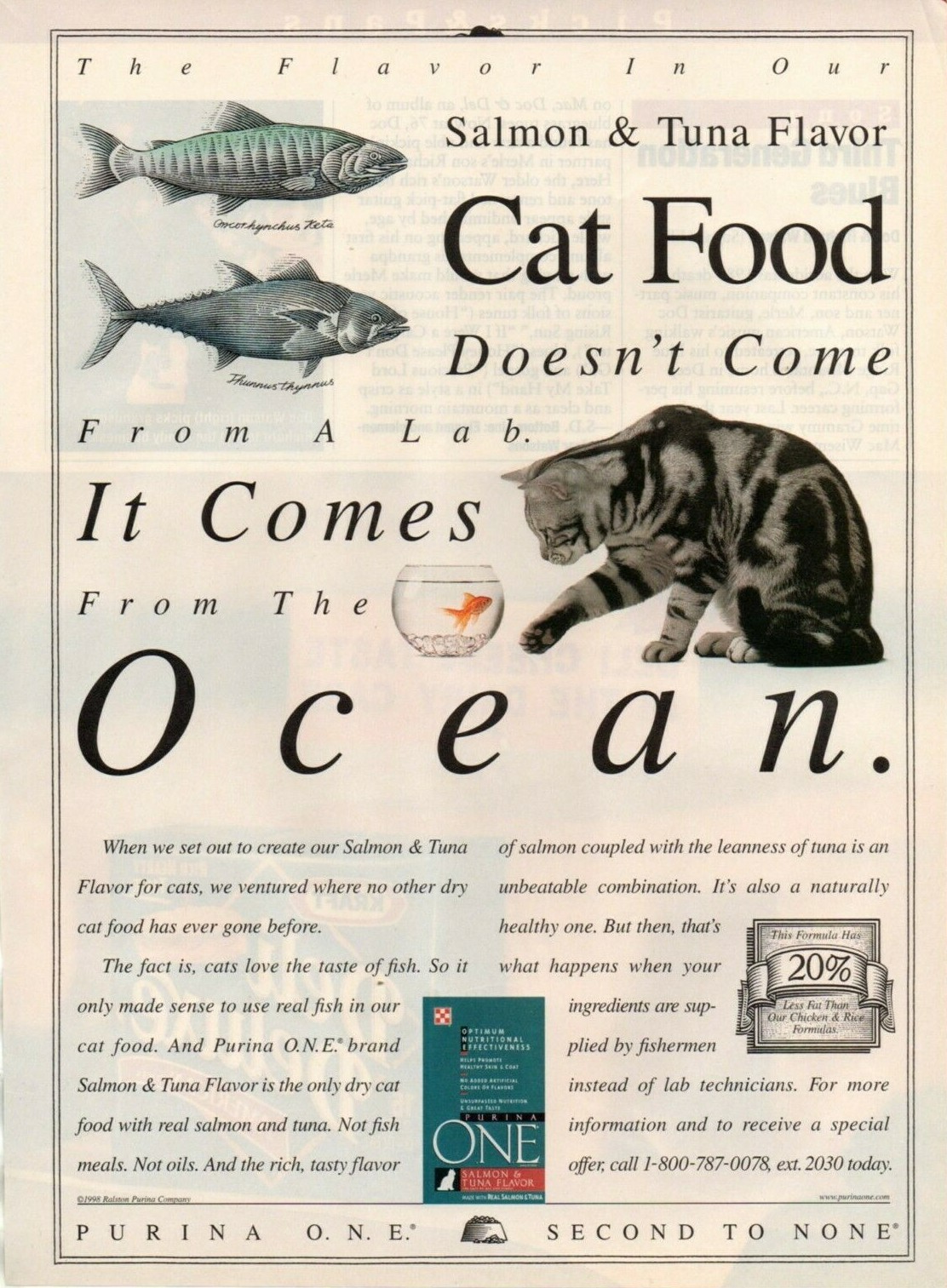 Purina One Cat Food 1999 Picture Print Ad Clipping Page Kraft Cheese print ad