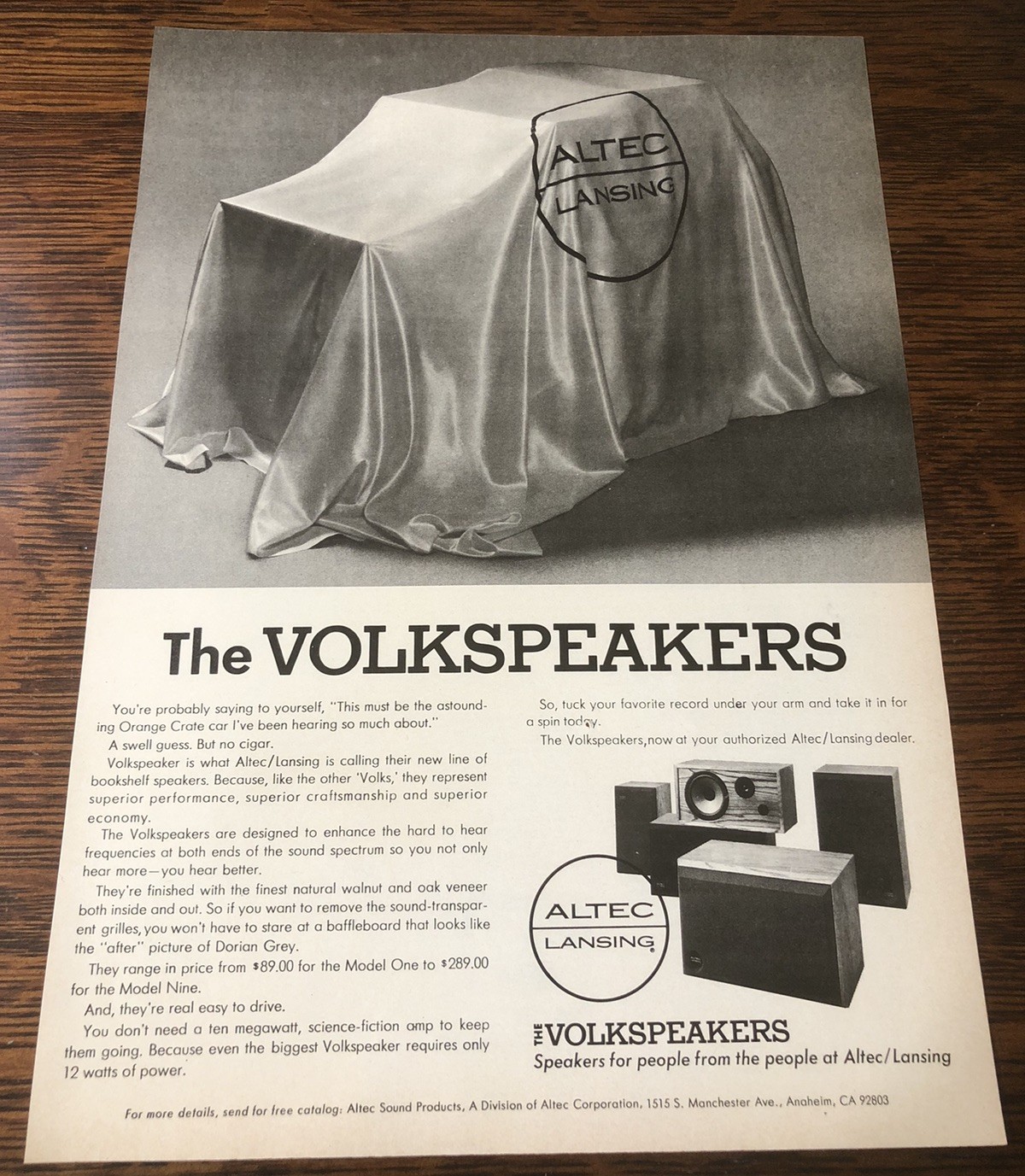 1976 Volkspeakers Speakers Ad – Vintage Full Page Magazine Ad