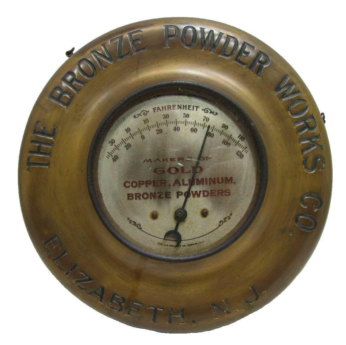 THE BRONZE POWDER WORKS Co ELIZABETH NJ Orig Old Advertising Sign Thermometer
