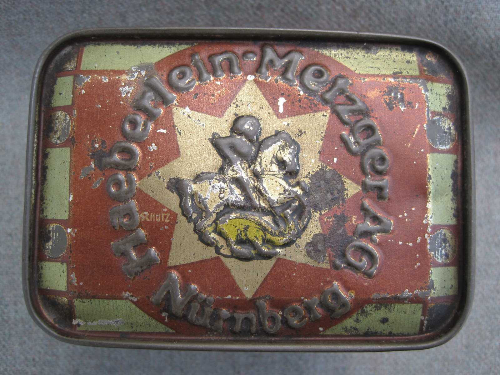 VTG 1920s-1930s? EMBOSSED HAEBERLEIN METZGER COOKIE TIN CAN NUREMBERG GERMANY