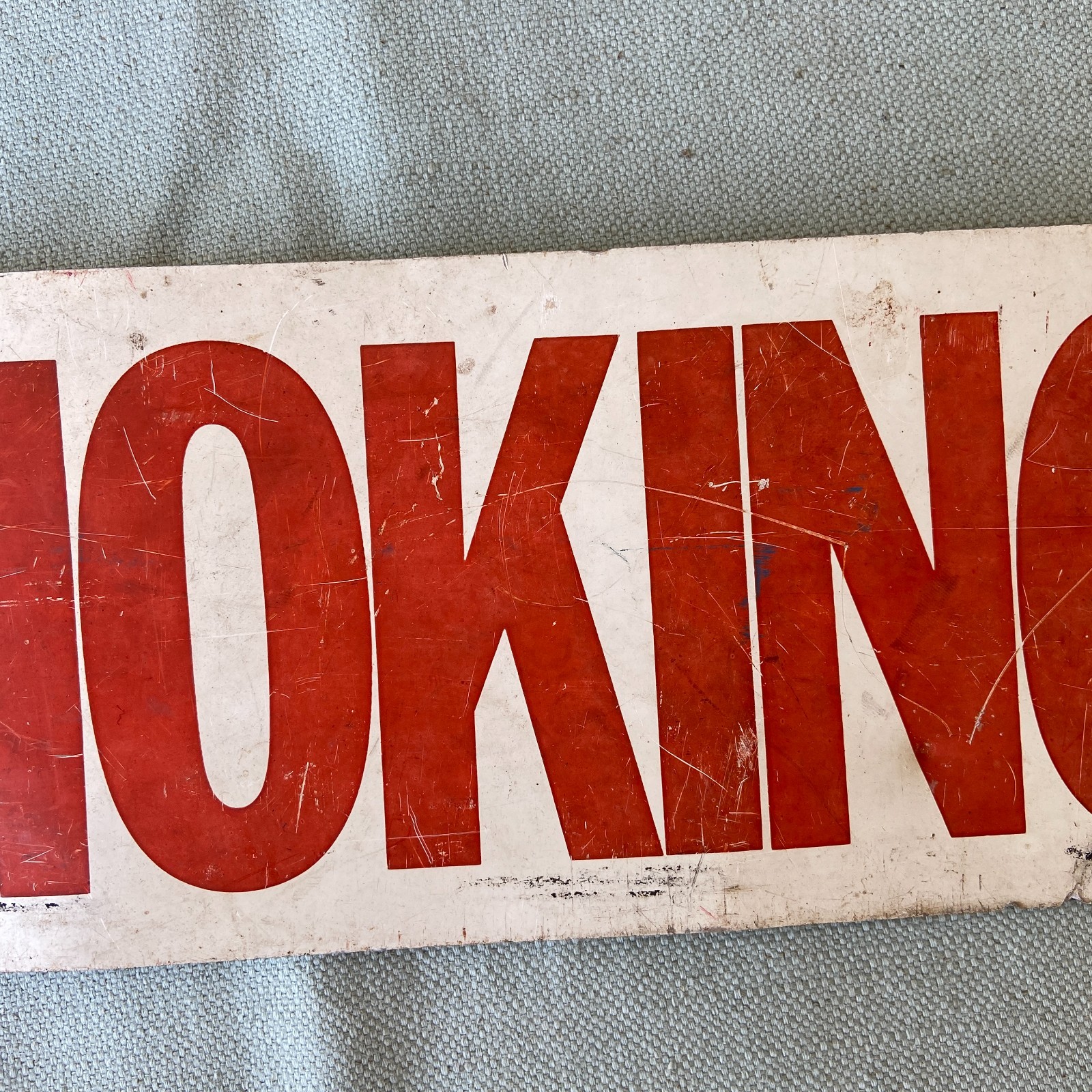 Vintage No Smoking Sign Wall Mount 4”x15” White Red Lettering Metal 90 Degree