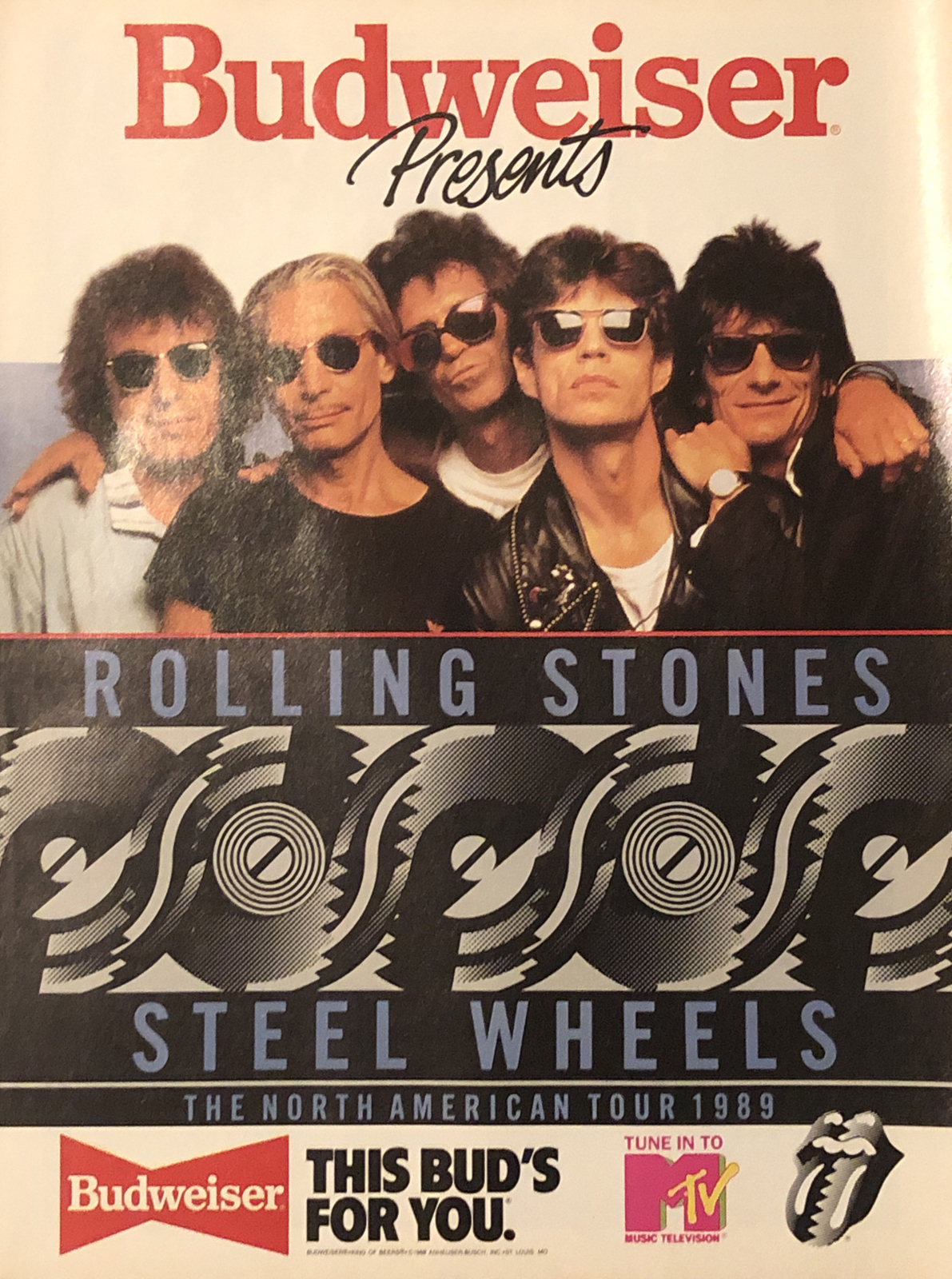 1988 Budweiser Rolling Stones PRINT AD Steel Wheels North America Tour VTG 1980s