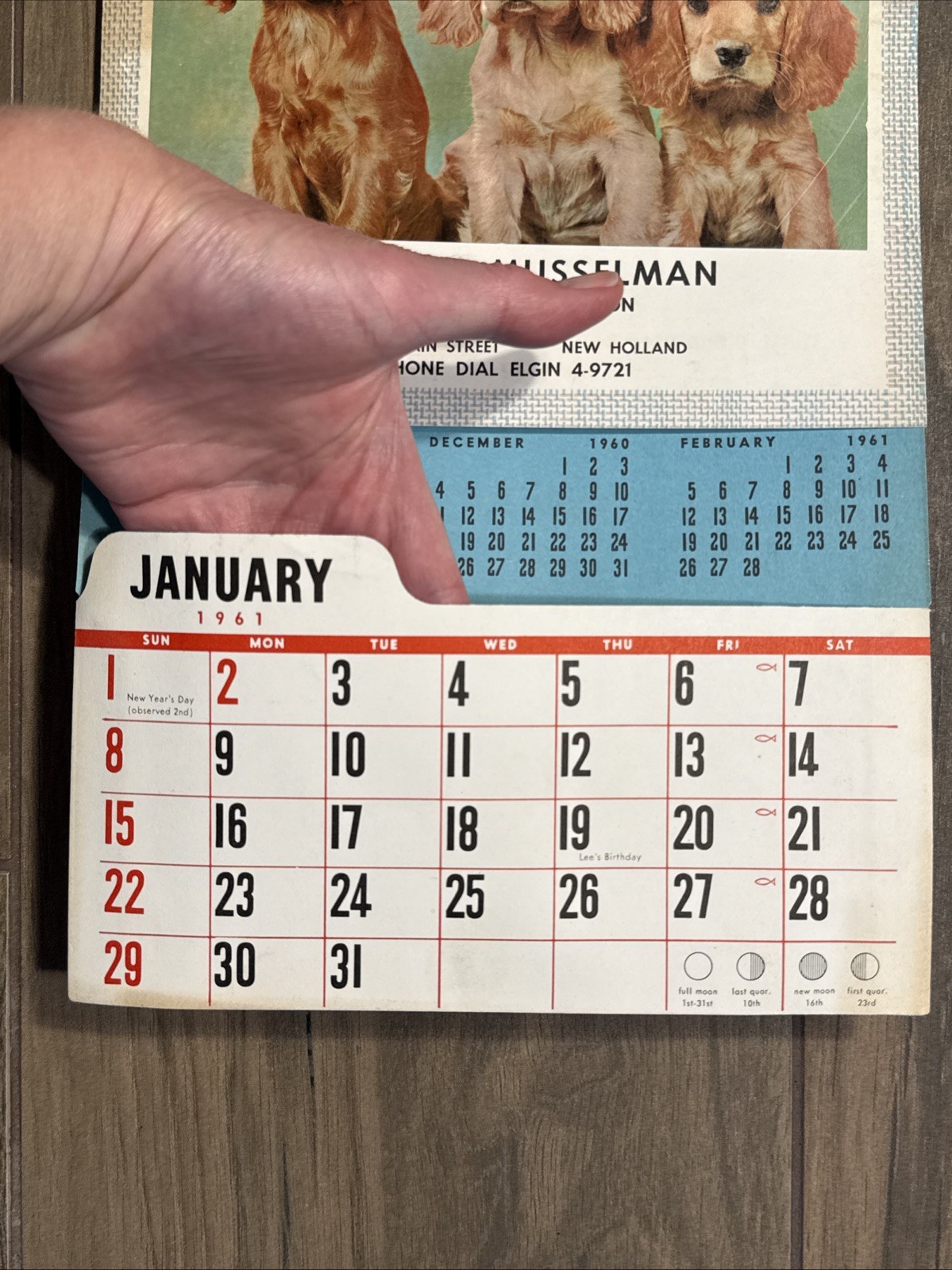 Complete Vintage 1961 Puppy Dog Wall Calendar TV Sales Advertising from Illinois