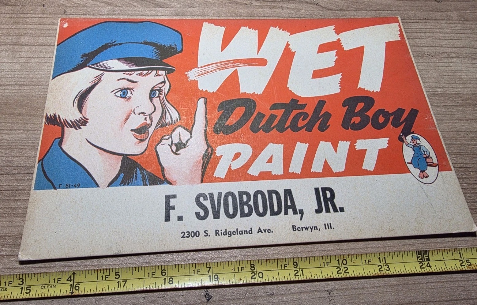 Vintage Frank Svoboda Jr Berwyn Illinois Dutch Boy Advertising Wet Paint Sign