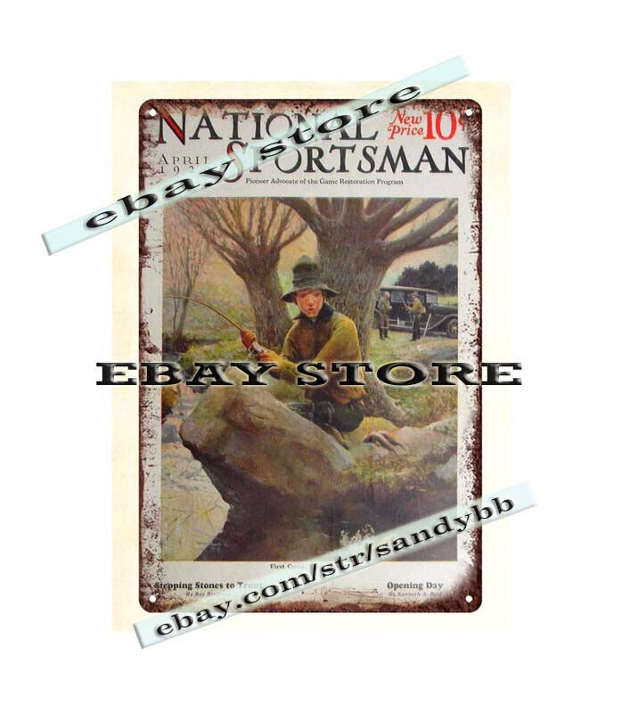 1929 National Sportsman fishing metal tin sign home decor wall lodge cafes