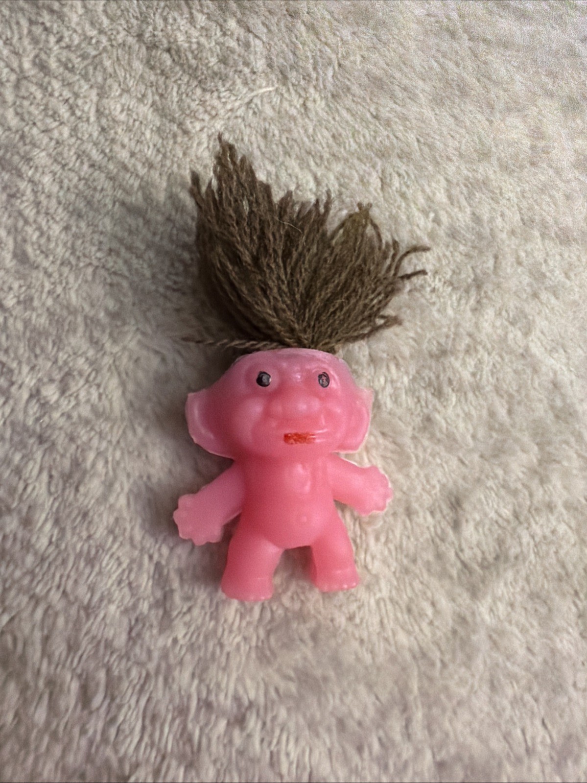 Vintage Pink Yarn Hair Troll Mini Plastic Pencil Topper Keychain Vending Prize