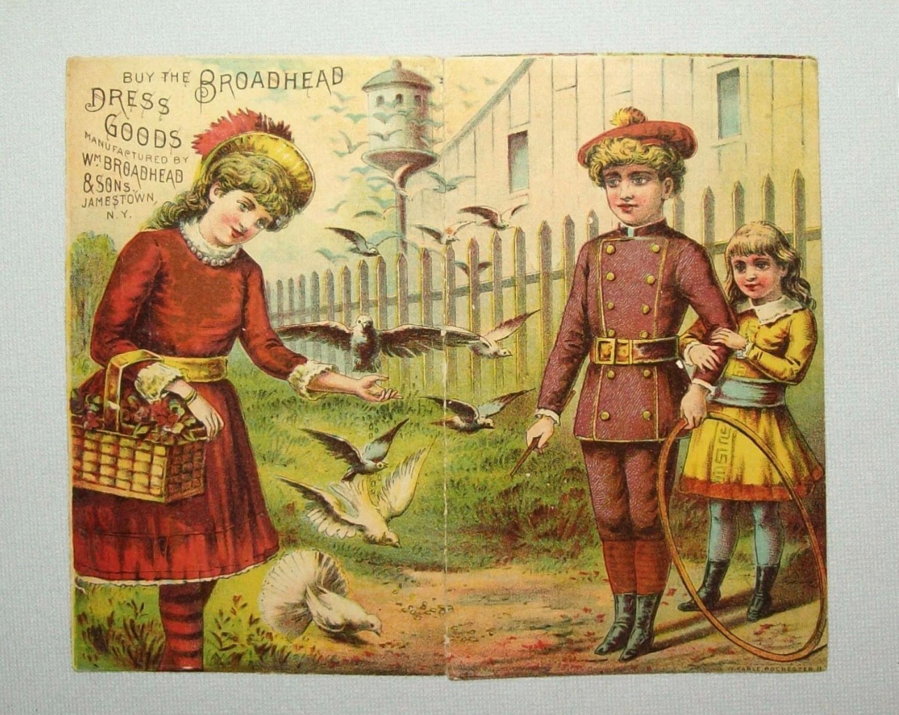 Antique Vtg 1890s Adv Folding Trade Card Broadhead Dress Goods Beautiful Litho