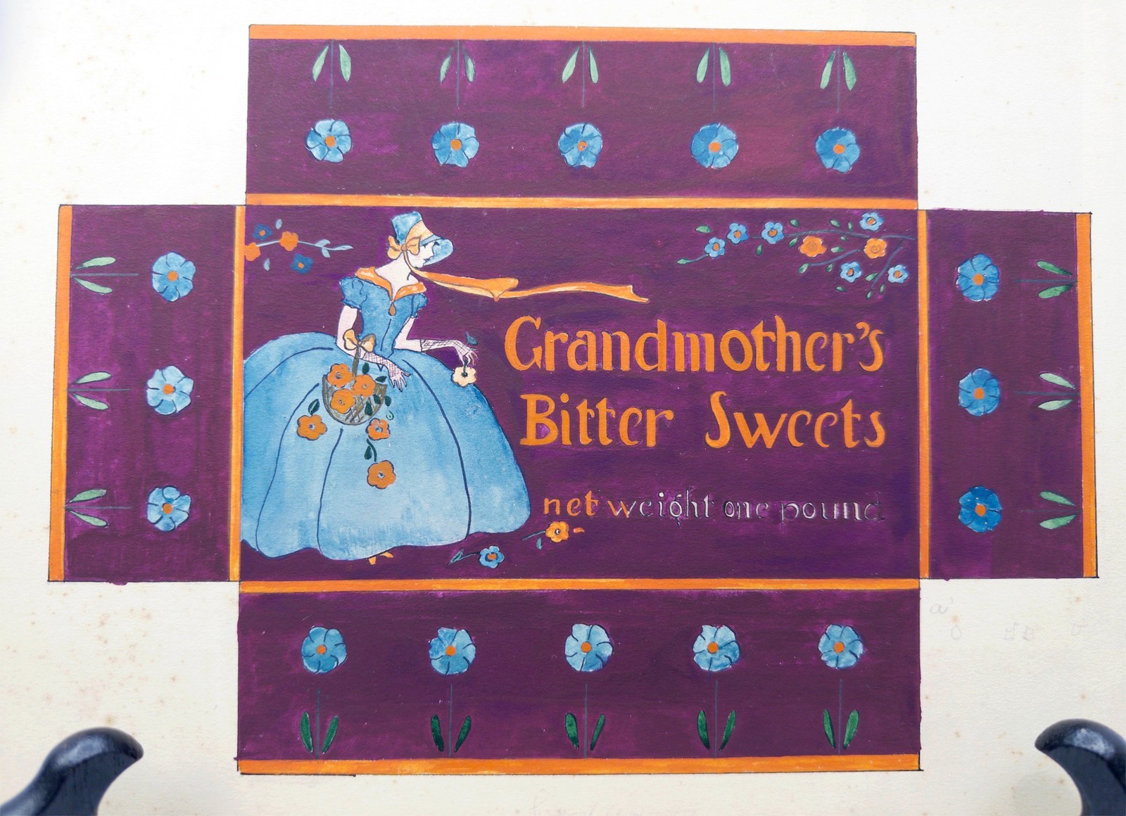Antique Packaging Design Maquette Art Gouache c1920 Candy Box Dark Chocolate