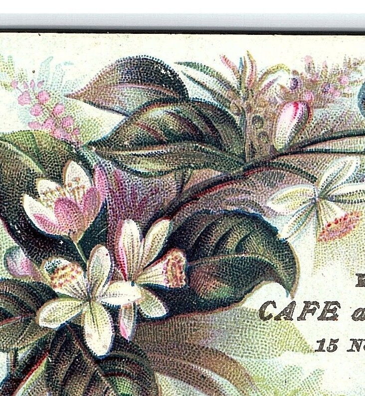 1880s Partridge’s Cafe & Dining Rooms Philadelphia PA Floral Calling Card