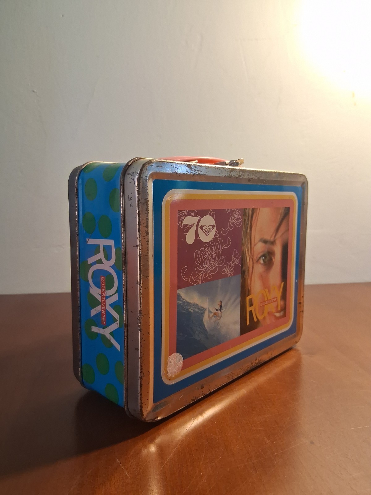 Vintage RARE Roxy Quiksilver Metal Lunchbox Tin With Lid 7.5×6×3