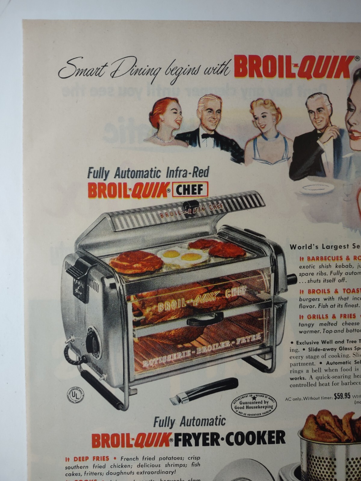 Broil Quik Fryer Cooker Smart Dining Vintage 1950s Print Ad