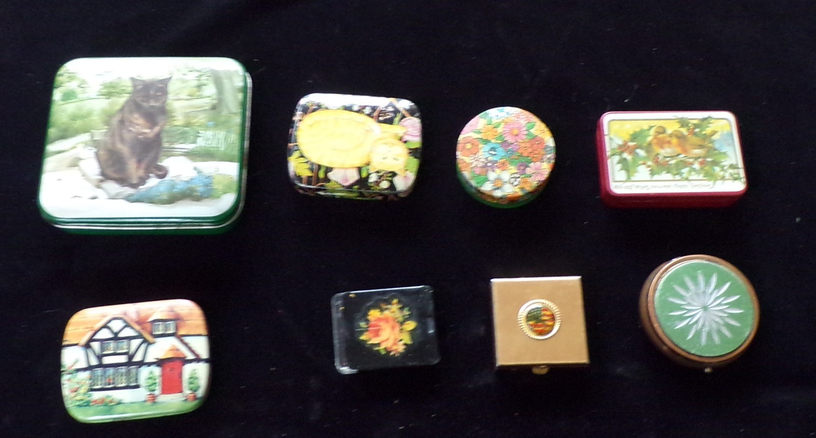 Mixed Lot of 8 Vintage Tin Pill Small Collectible Metal Container Boxes