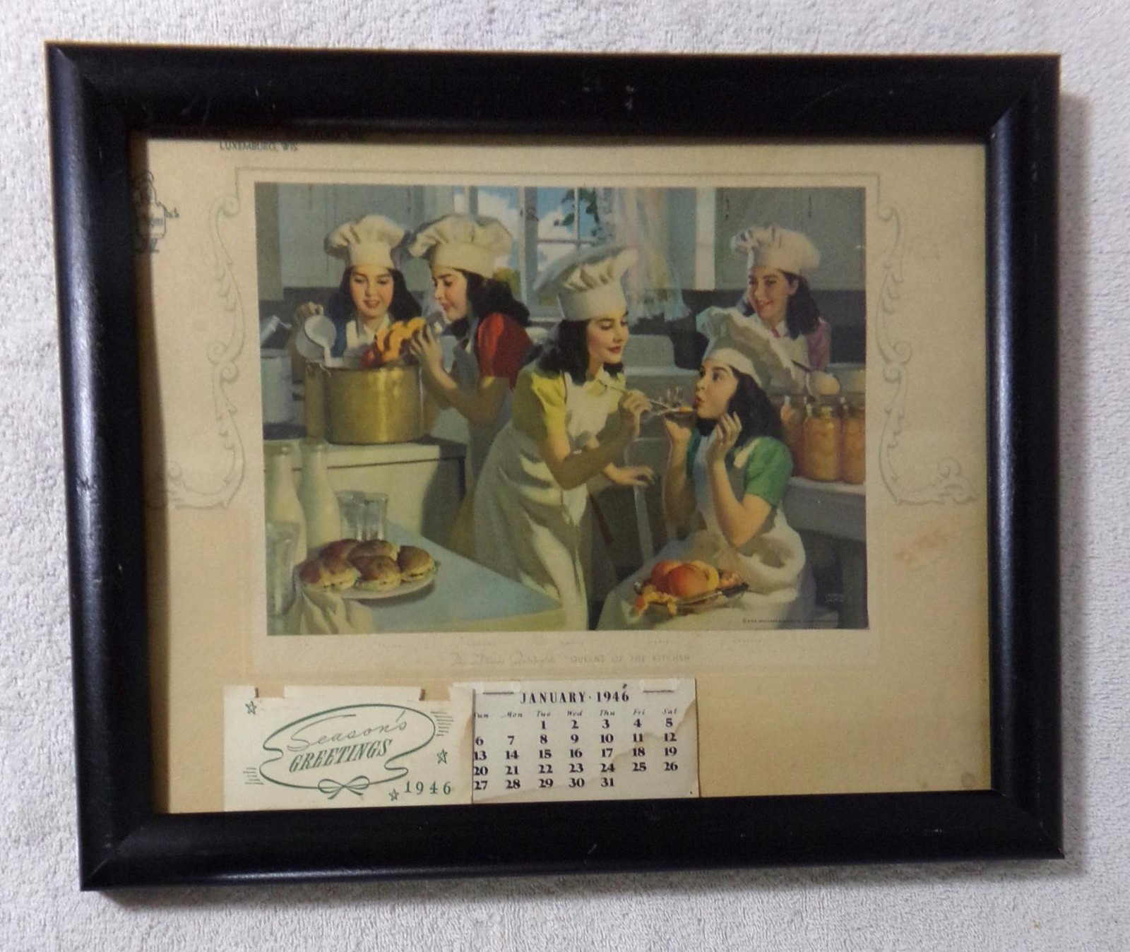 1946 Dionne Quintuplets Framed Philgas Calendar Photo