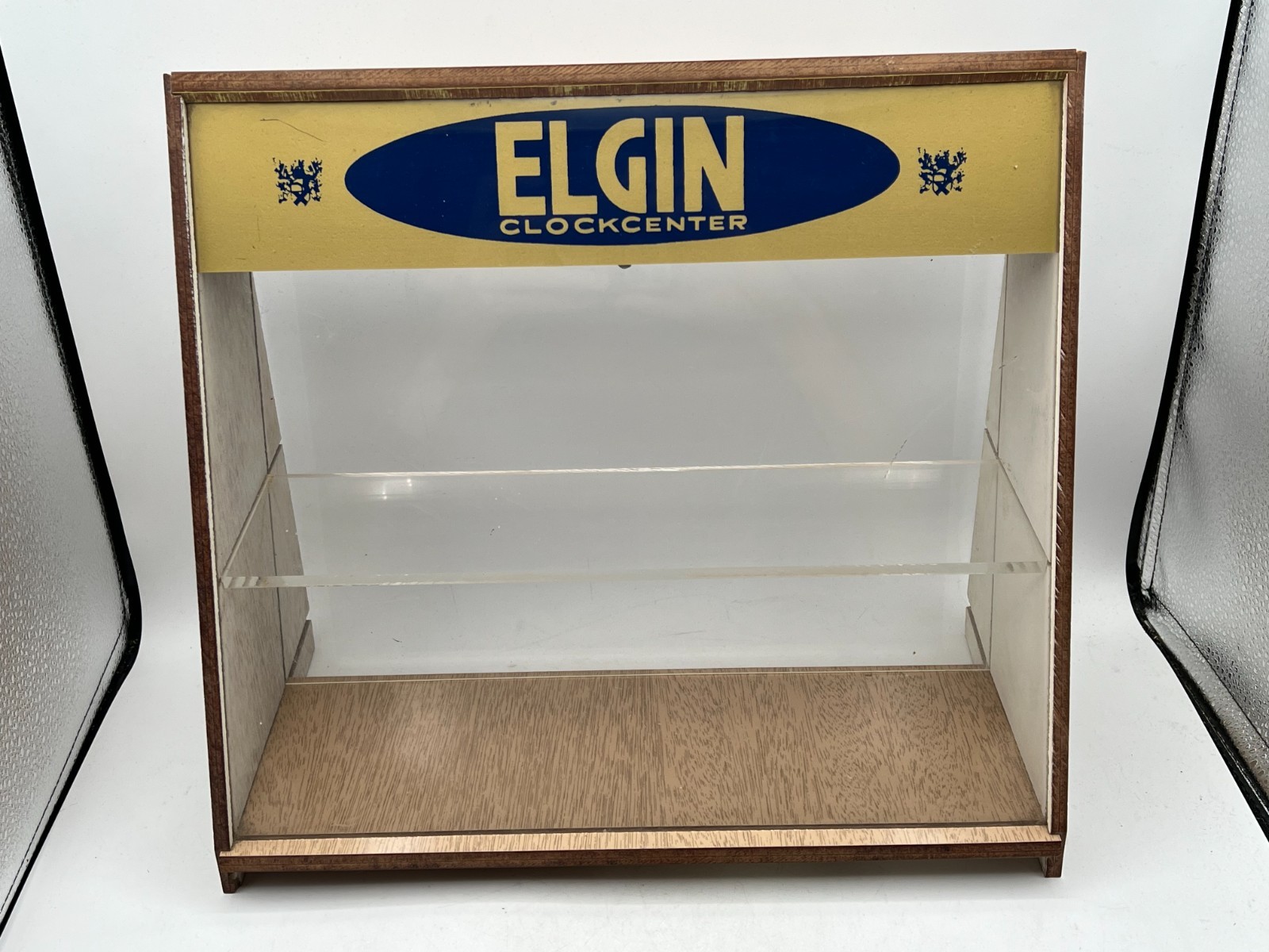 Vintage Elgin Clock Center Store Counter Top Plastic / Wood Display Case