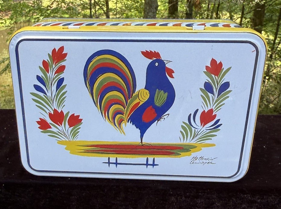 HB HENRIOT QUIMPER rooster RECTANGULAR BISCUIT TIN metal canister FRANCE -LO25