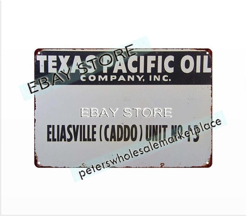 wall art lodge cafes living room Texas Pacific Oil Well metal tin sign