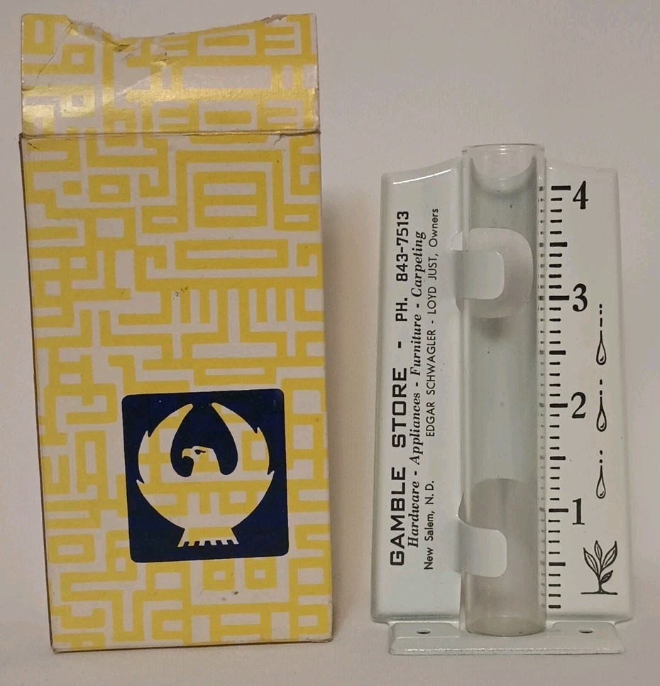 Vintage New Salem ND Advertising Rain Gauge In Box Hardware Appliances Furniture