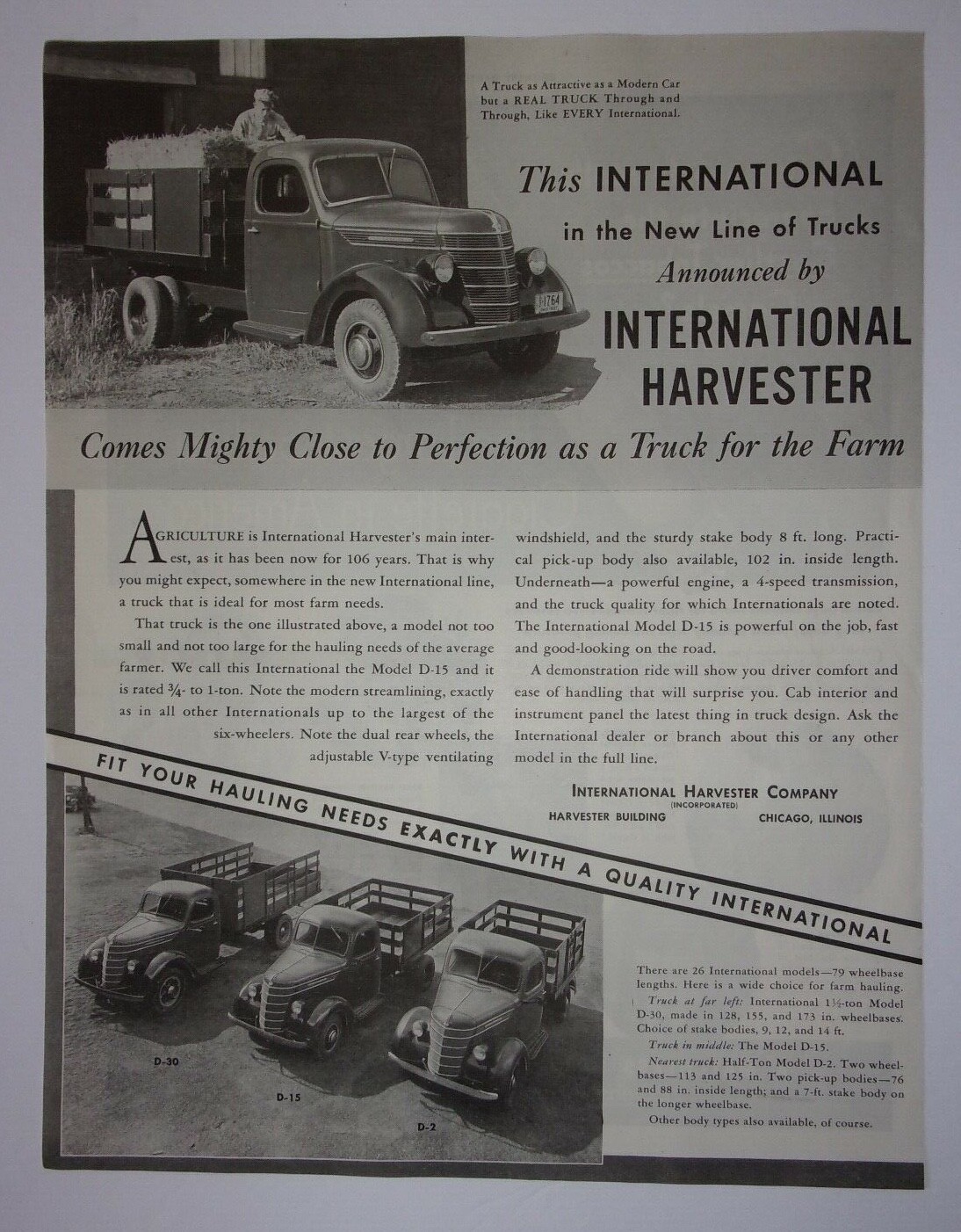 1937 International Harvester Company Advertisement Chicago, Illinois