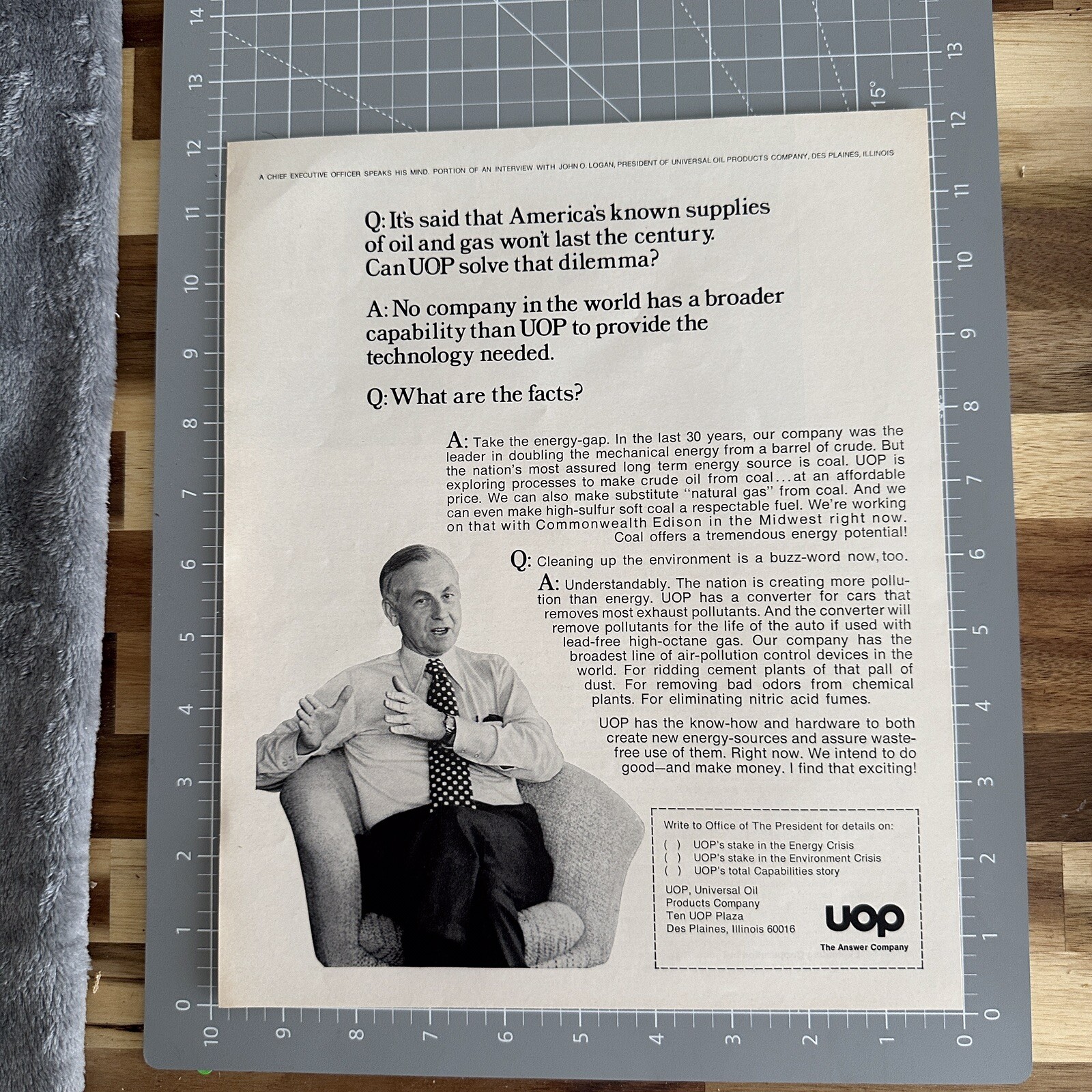 UOP Universal Oil Products Des Plains Illinois Vintage Magazine Print Ad 1972