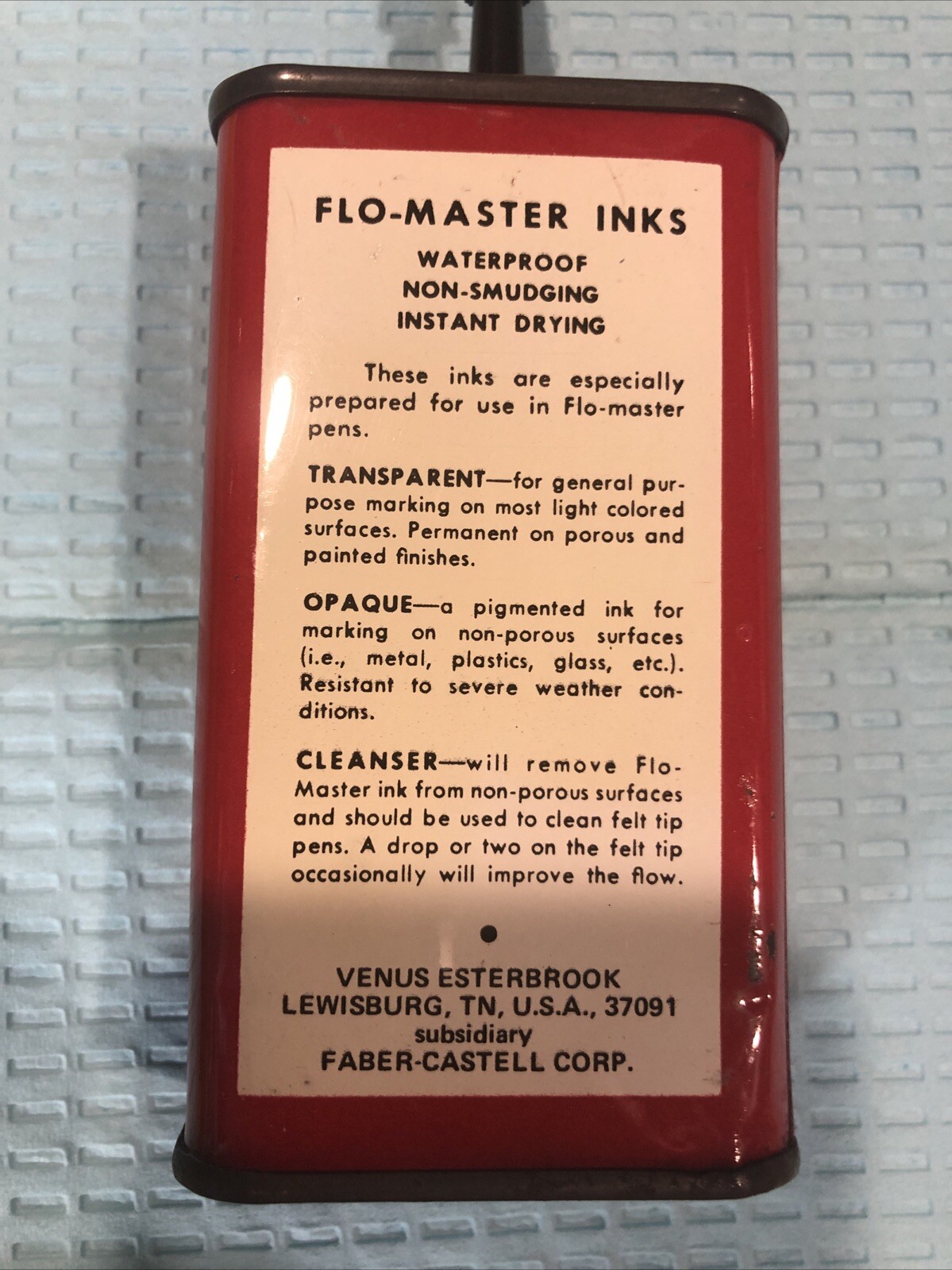 FLO-MASTER 4oz Tin Can Esterbrook Transparent Black Ink For Pens USA T-104