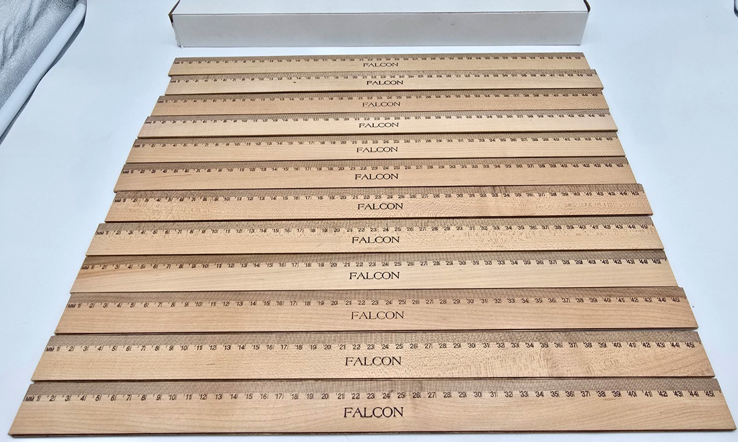 Box of 12 Vintage Falcon Wooden Rulers 18” Maine USA Made Metric/Standard NOS