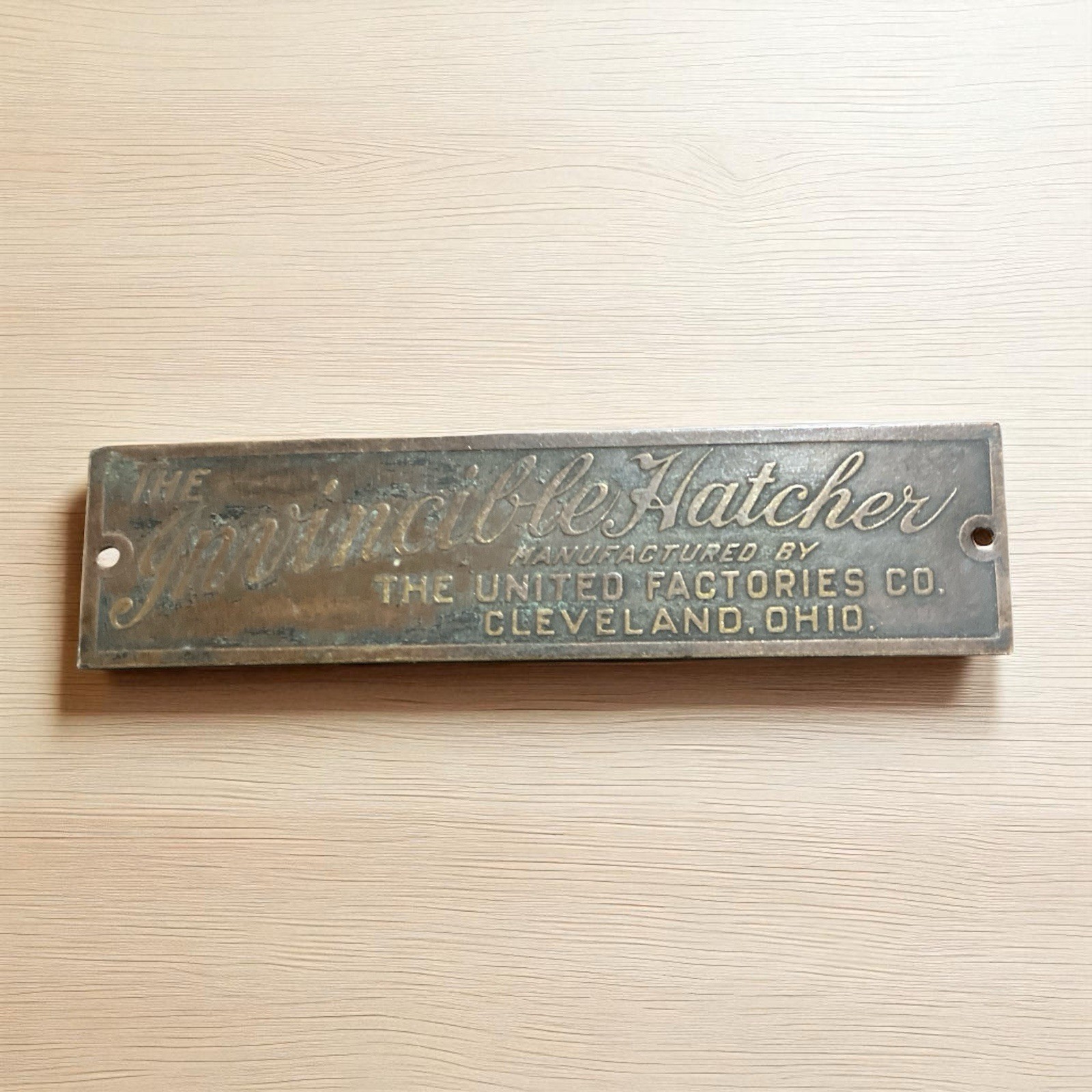 The Invincible Hatcher Advertising ID Name Plater Early 1900s United Factories