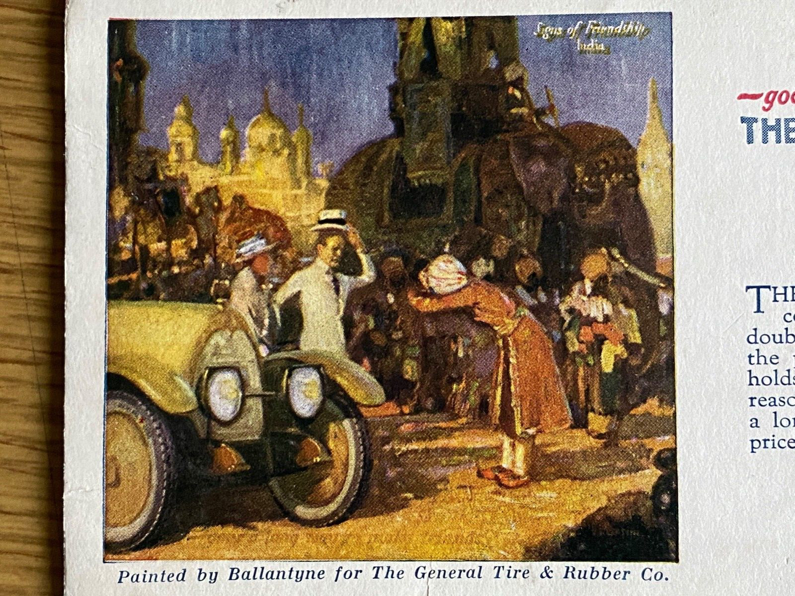 1920s THE GENERAL CORD TIRE vintage advertising blotter card AUTOMOBILE TIRES