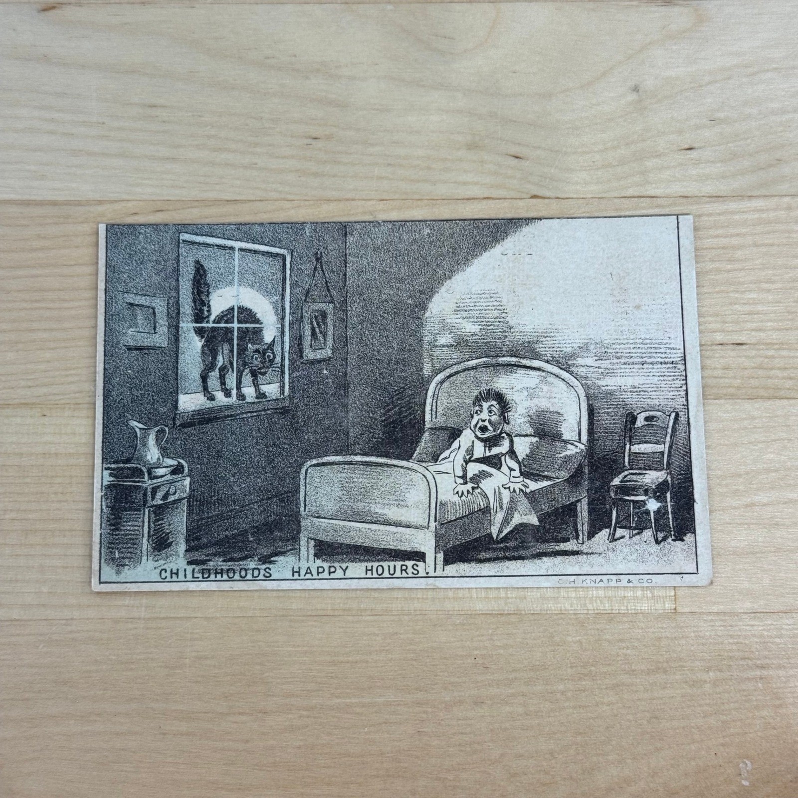 Antique Victorian Trade Card Childhoods Happy Hours Black Cat Adams Westlake Ad