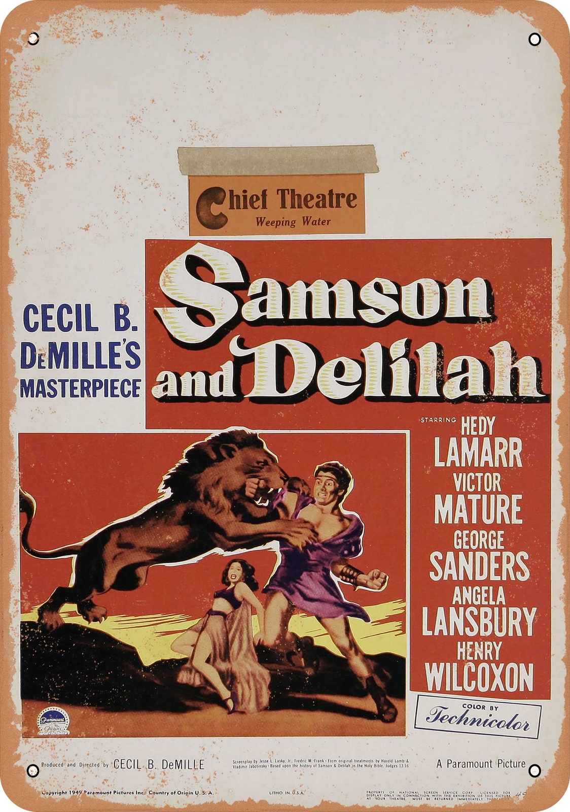 METAL SIGN – Samson and Delilah (1949) 2 – Vintage Look