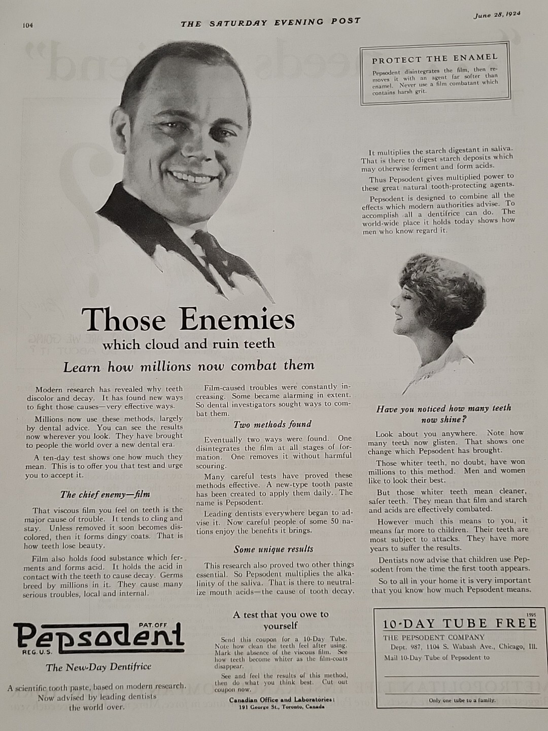 1924 Pepsodent Toothpaste S. E. Post Print Advertisement Smile with Coupon