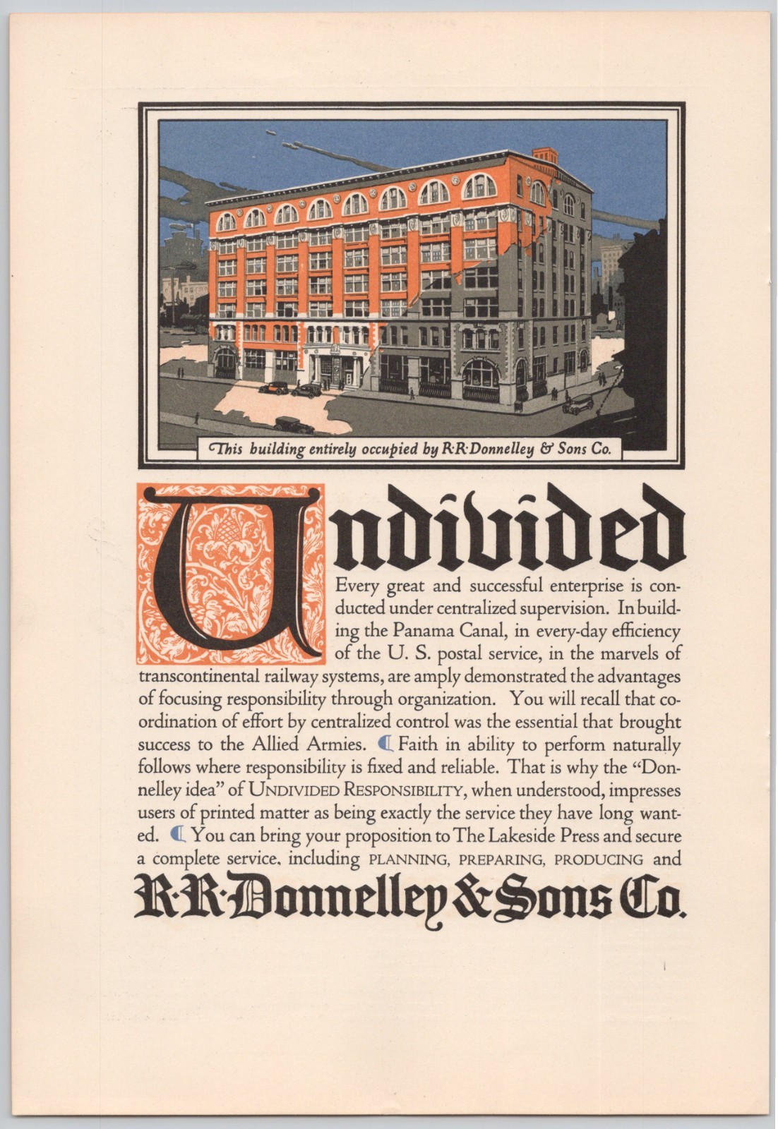 RR Donnelley & Sons Co Undivided Responsibility 1922 Print Ad