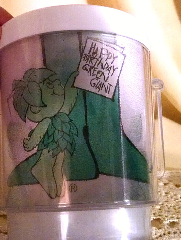 JOLLY GREEN GIANT MUG HAPPY BIRTHDAY SPROUT PLASTIC VINTAGE PROMO UNMARKED.