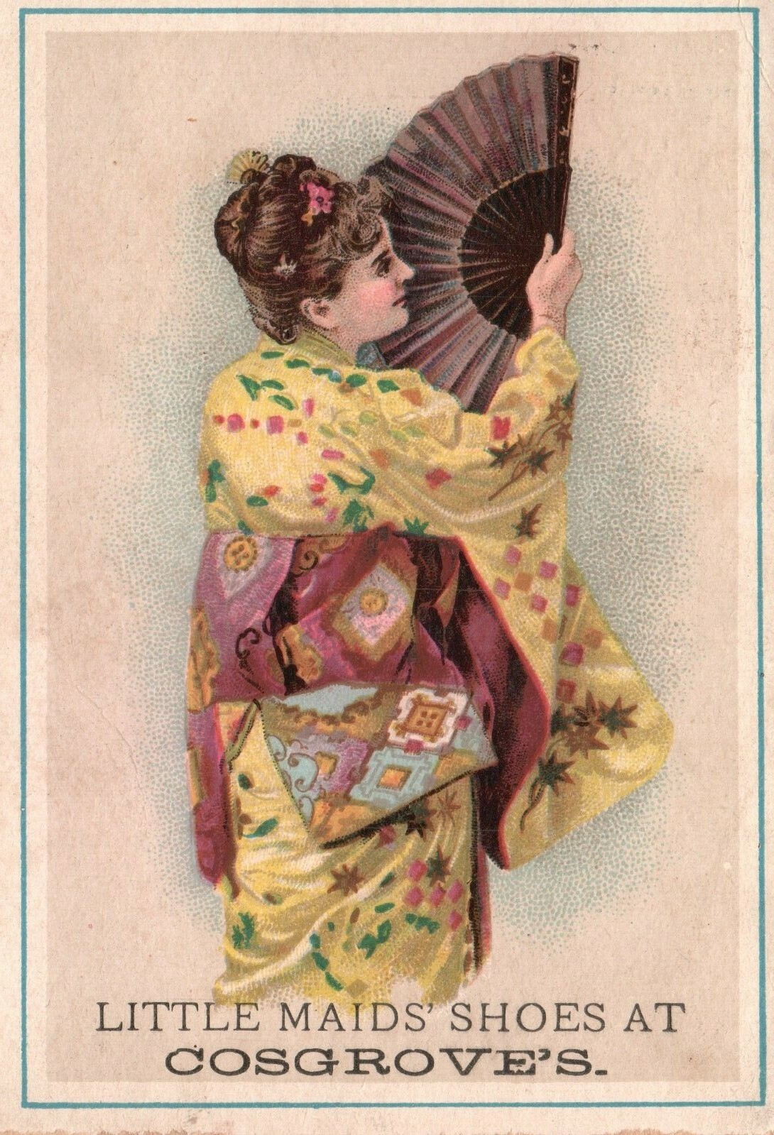 1880s-90s Woman in Traditional Chinese Dress Fan Little Maids Shoes Cosgrave’s