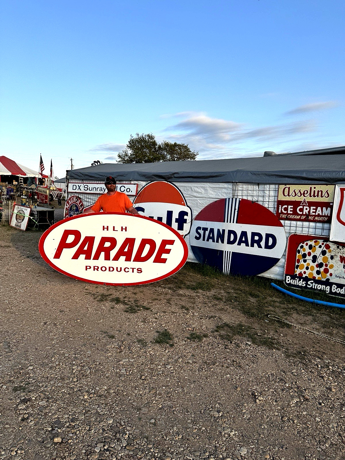 Vintage Large Porcelain Parade Oil Gas Gasoline Sign 96×48 inch 2 sided RARE 63