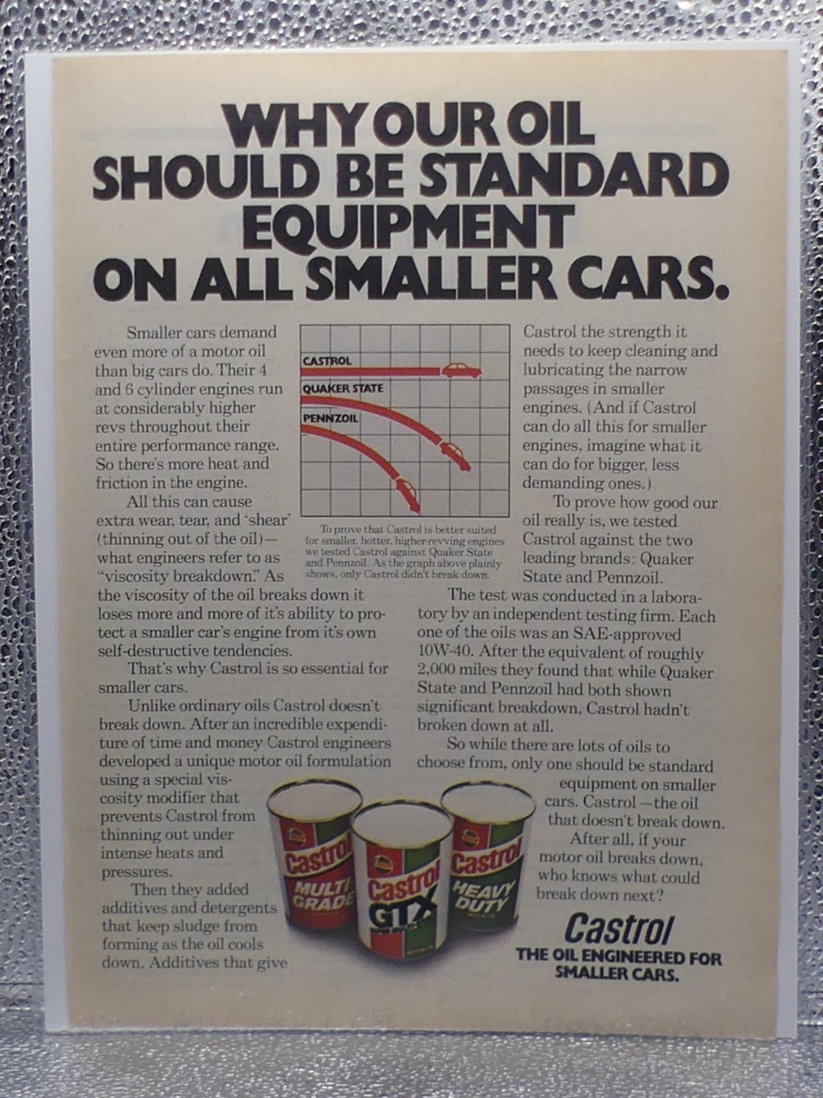 VTG Castrol Oil Cars 10W-40 Heavy Duty GTX 1978 Print Advertising Full Page Ad