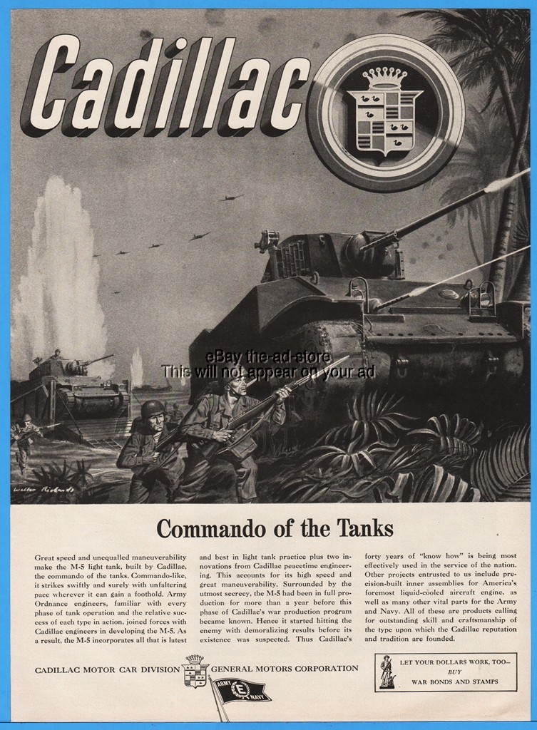 1943 Cadillac WW II US Army M-5 Commando of the Tanks General Motors Print Ad