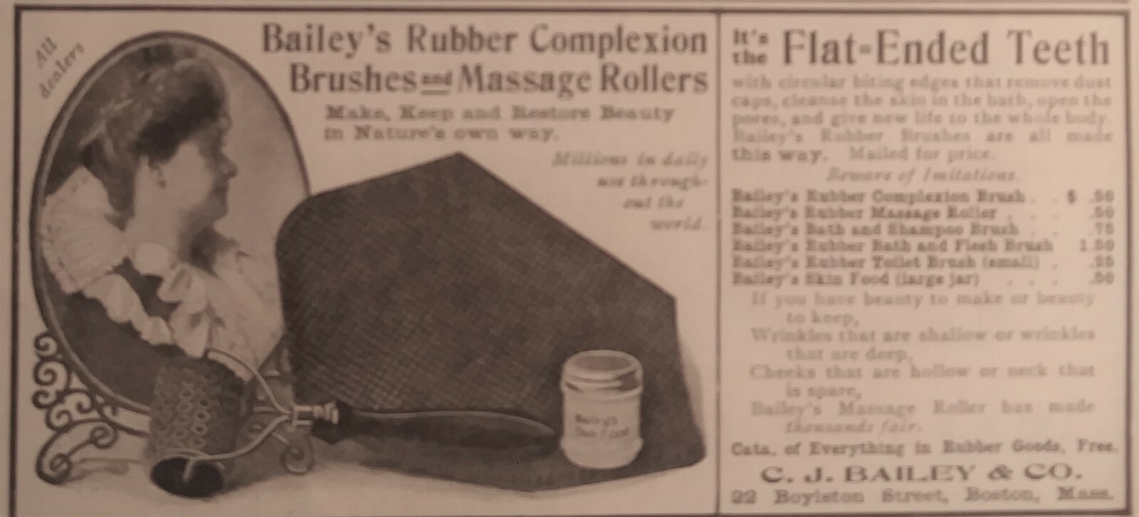 1904 Bailey’s Rubber Complexion Brushes AD Antique Bedroom Bathroom
