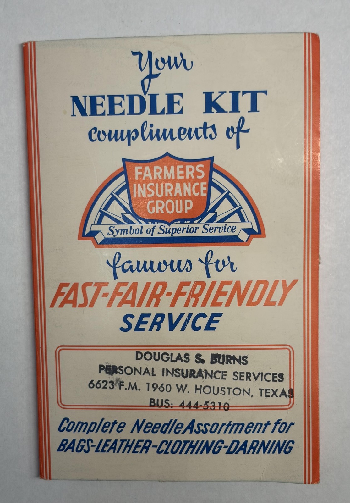 Vintage Farmers Insurance Group Multi-Color Sewing Needle Kit Advertising