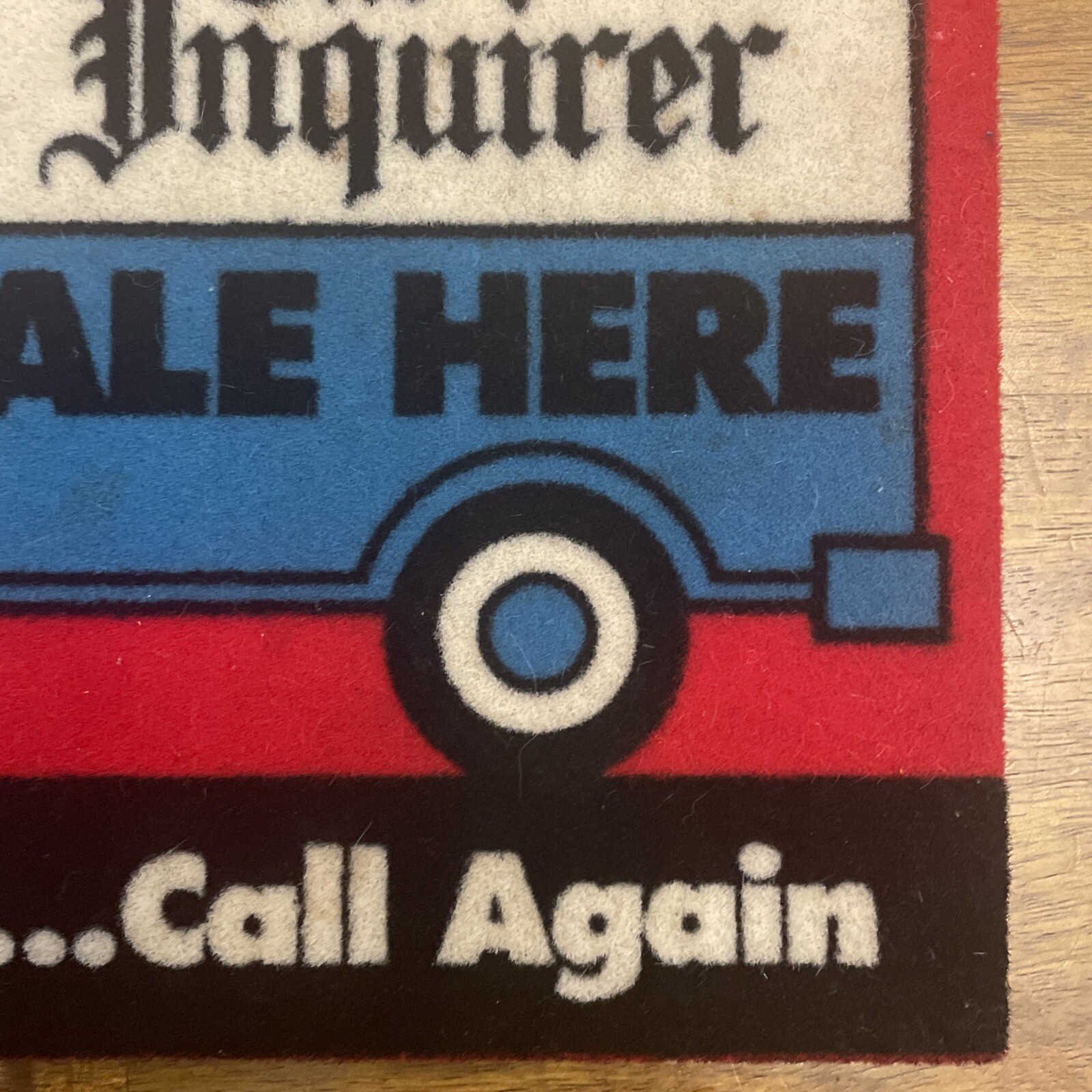 Vintage Philadelphia Inquirer Newspaper Advertising Carpet Counter Top Sign