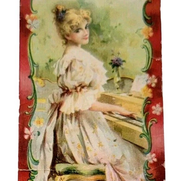 1800s New York Estey Organ Piano Company Girl Updo Hair Style Ad Trade Card