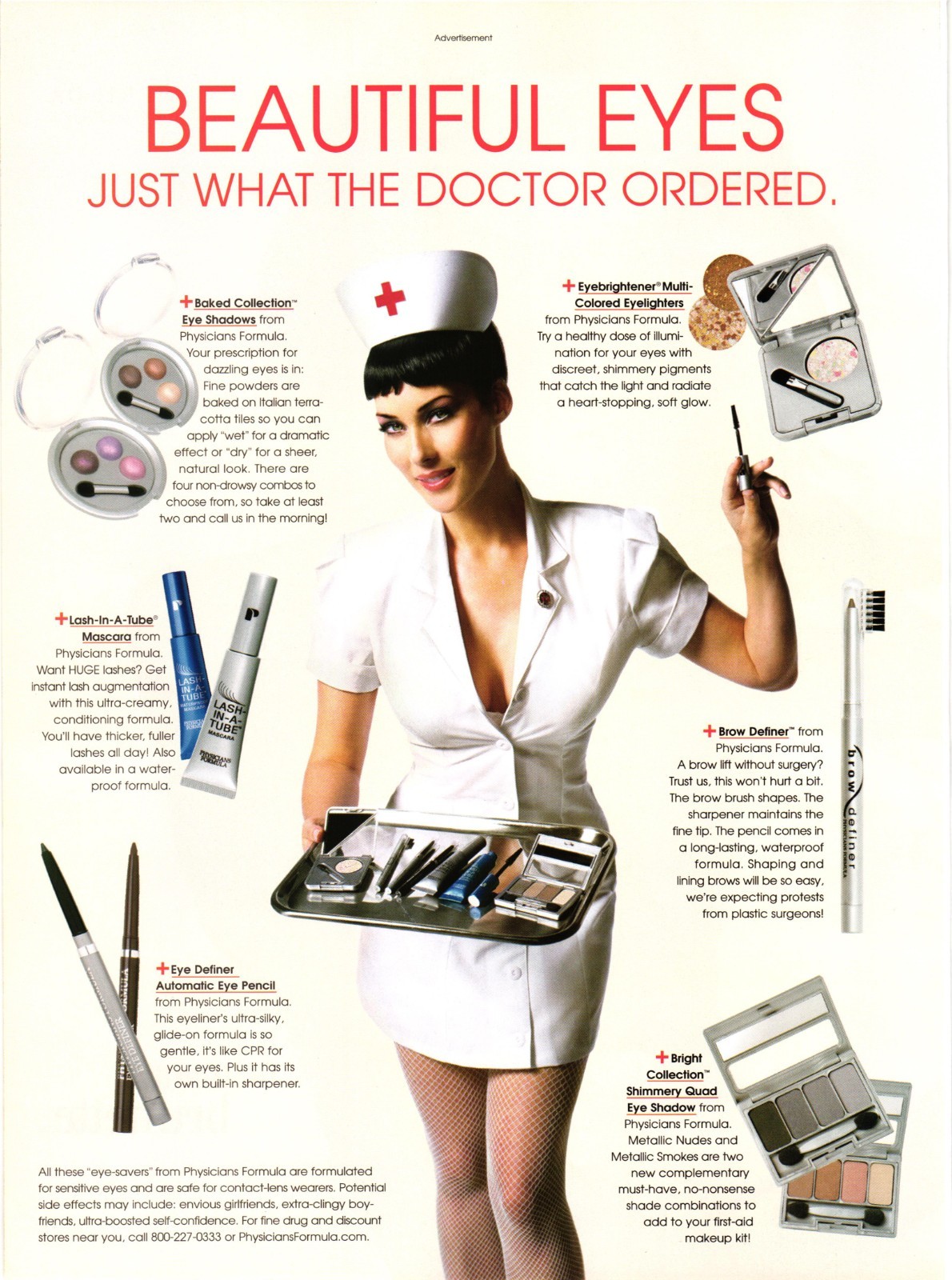 2004 Print Ad Physicians Formula Eye Makeup Pin Up Nurse Fishnet Stockings 626