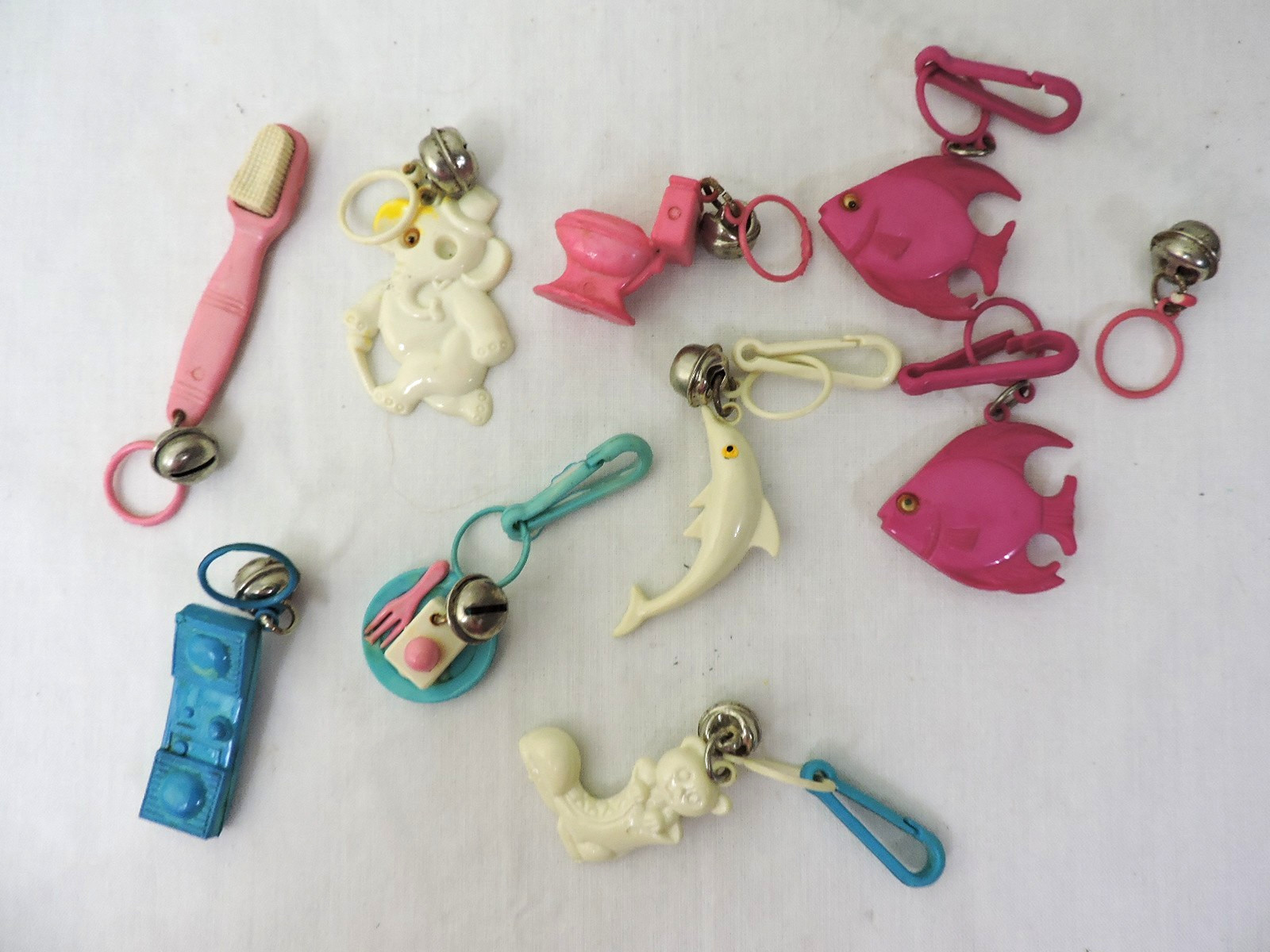 10 Vintage 1980’s Plastic Clip On Bell Clip Charm Necklace Bracelet Charms Lot
