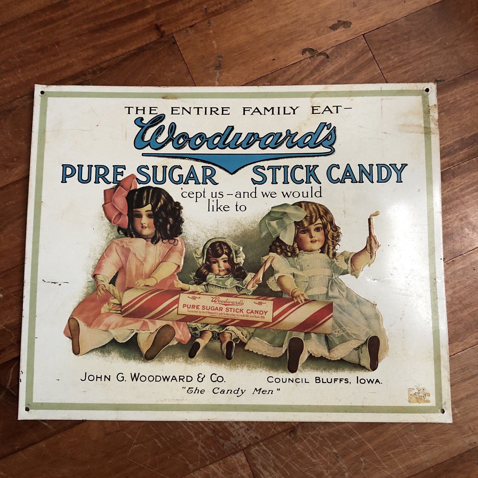 Vintage WOODWARD’S PURE SUGAR STICK CANDY Store Bakery Kitchen Used Metal Sign