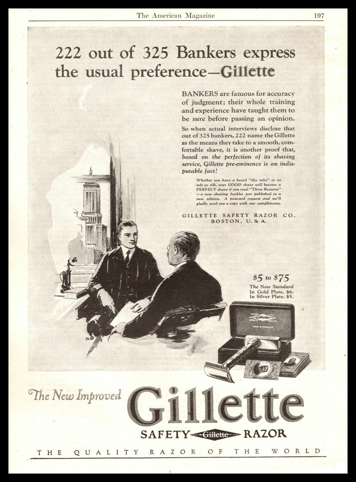 1926 Gillette Safety Razor Co. Boston “222 Out Of 325 Bankers” Vintage Print Ad