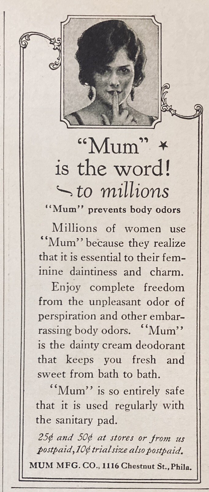 1926 AD(M5)~MUM MFG. CO. PHIL., PA. “MUM” DAINTY CREAM DEODORANT