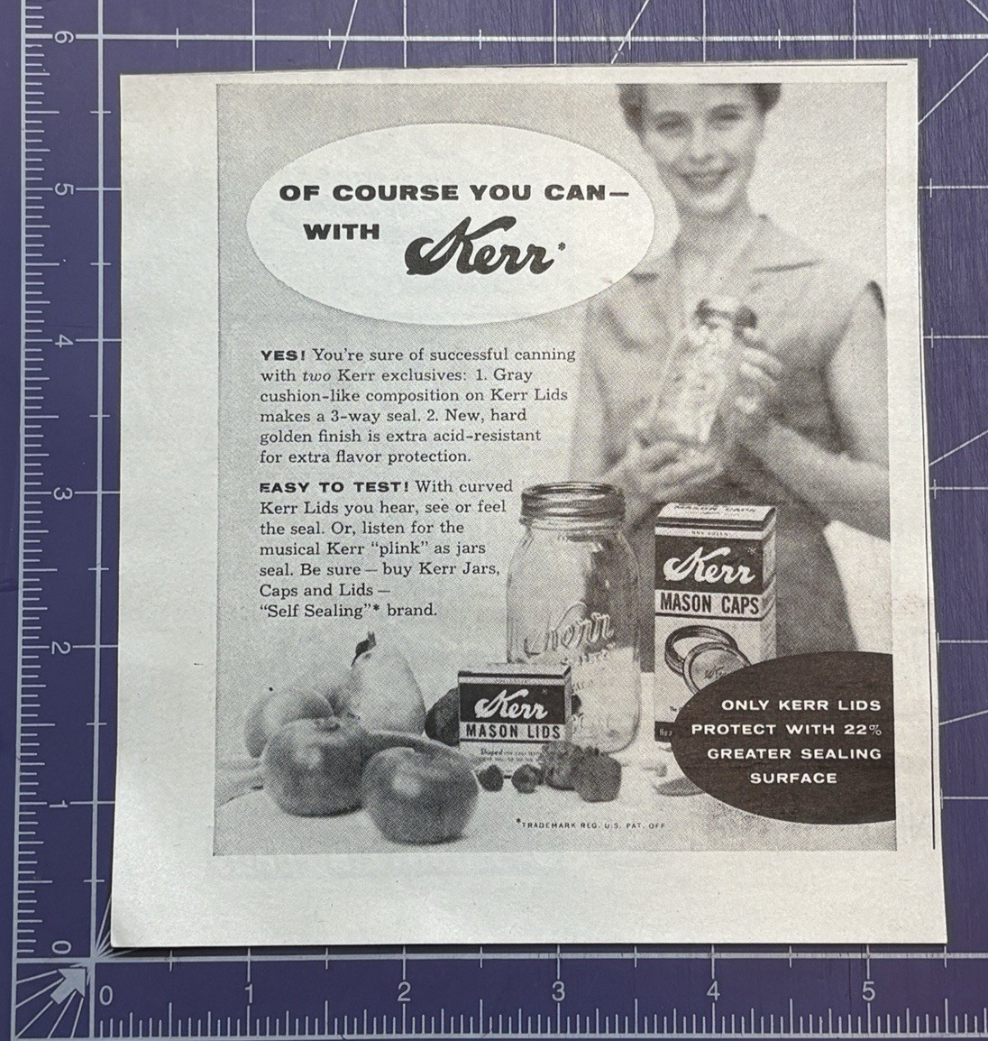 1956 PRINT AD KERR CANNING SUPPLIES JARS CAPS AND LIDS SELF-SEALING