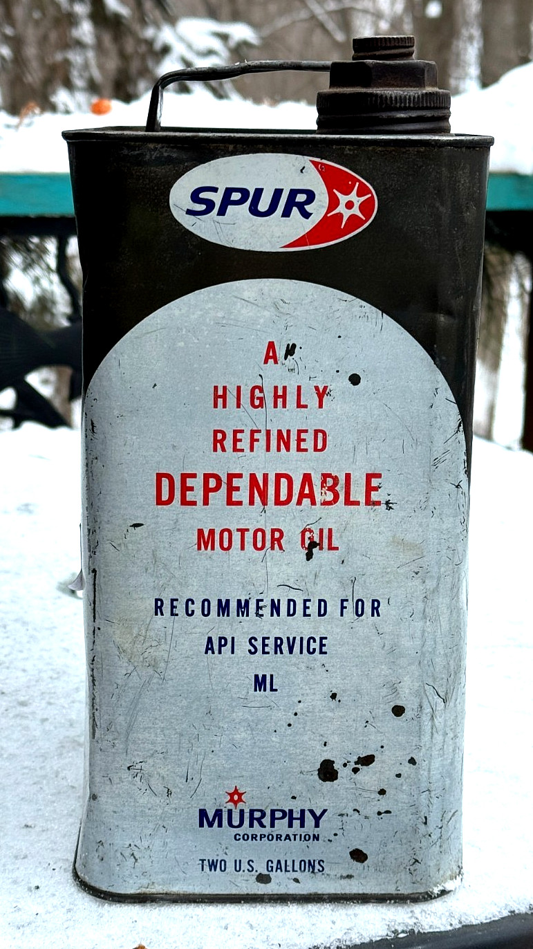 Vintage 2 gal. metal Spur early Square Can Motor Oil Gasoline signs