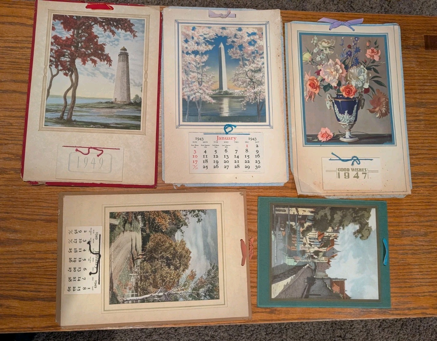 Lot 5 Vintage 1940s Osborne Company Art Mount Wall Calendars Scenic Prints