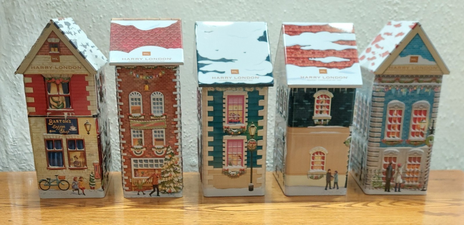 Harry London, Fannie May 2014 tin Christmas Village Anniversary Edition Set (5)